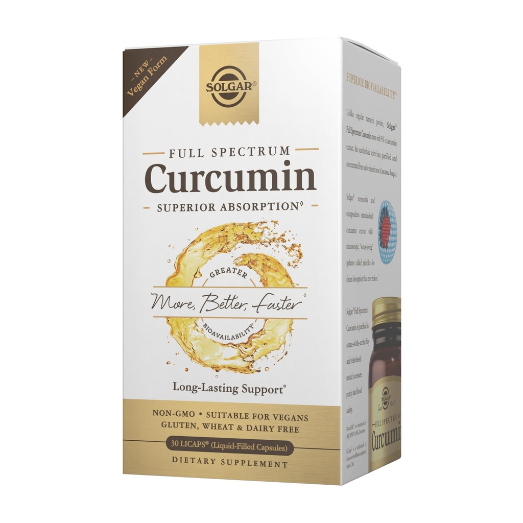 Solgar Full Spectrum Curcumin - 30 LiCaps - Absorção Superior - Cérebro, Conjunção & Saúde Imune - Vegan, Gluten Free, Não-GMO, Dairy Free - 30 Servings