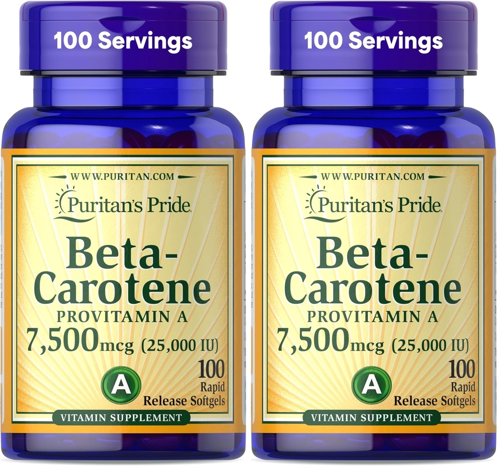 Orgulho de puritano Beta caroteno para Imune e saúde ocular para apoiar um sistema imunológico saudável 100 Softgels (Pack of 2)