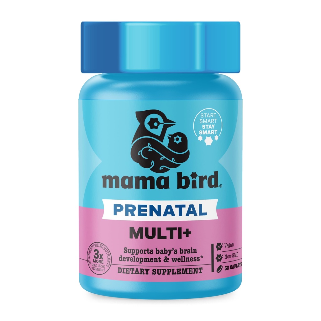 Melhor Bem-Estar do Ninho Mama Bird Pré-Natal Multi Plus - Prenatal Cuidado Suplemento Suporta Cérebro & Saúde Digestiva - Vegan Multivitamin com L-Metilfolato, Probióticos & Mais - 30 Caplets (30 Servings)