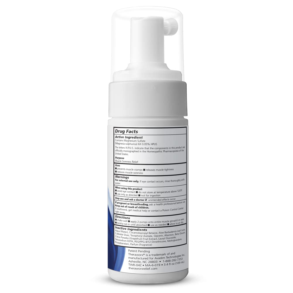 Espuma de ação rápida de alívio TheraWORX para pernas e pés Cãibras e dor muscular, 3.4 oz Tamanho de viagem