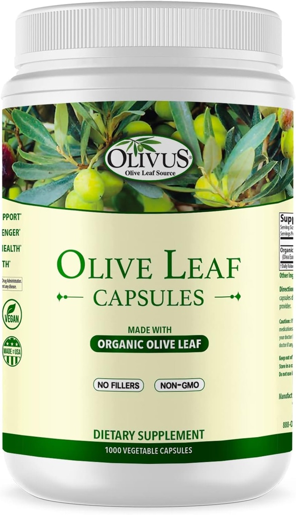 Cápsulas Olive Leaf Bulk 1000 Ct - 550 mg Cápsulas Vegetais - Pure Organic Olive Leaf Powder with No Fillers - Imune Support Suplemento Antioxidante
