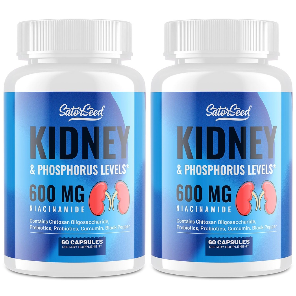 Suplemento de suporte renal – Rim Cleanse Detox com 600mg Niacinamida & Chitosan Oligossacarídeos – Fórmula Fósforo-Conscious – Cápsulas Vegetarianas para Adultos – 2 Garrafas