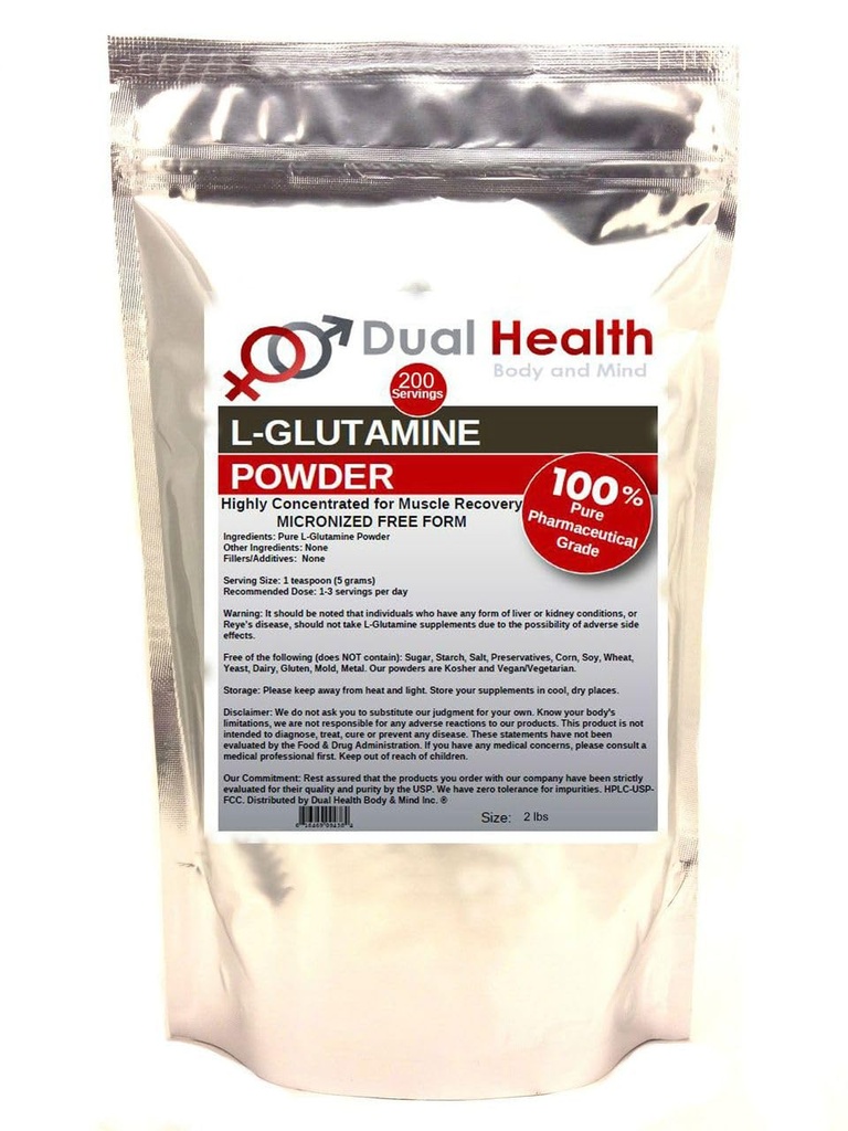 L-Glutamina (2 lbs) Pure Powder 5000mg Free Form Bulk Supplements, Made in USA, Imune Digestion GI Support Leaky Gut Health Muscle Energia Resistência resistência