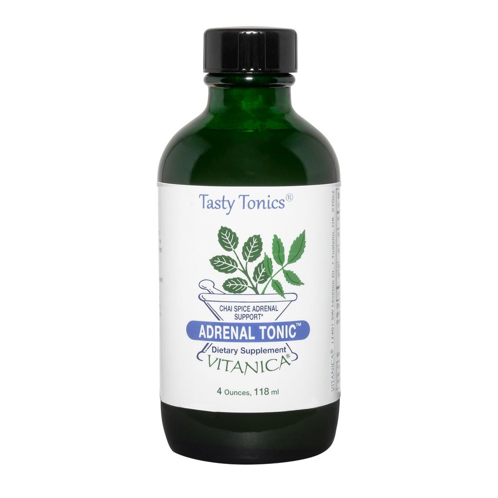 Vitanica Adrenal tônica, Suplemento Adrenal & Suporte, Alcohol Free, Vegan / vegetariano, Chai Spice Flavor, 4 Ounce