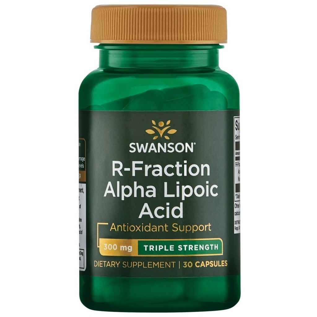 Swanson Triplo Força R-Fraction Alpha Ácido Lipóico - Promove a pressão sanguínea saudável e fornece nutrientes essenciais - (30 cápsulas, 300mg cada)