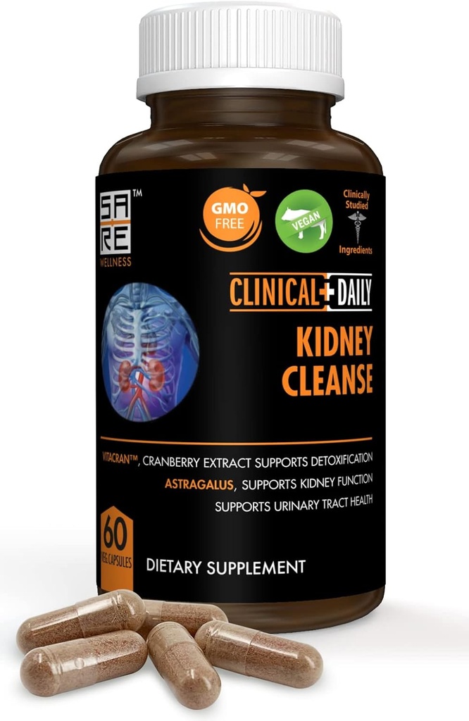 Clinical Daily Herbal Kidney Cleanse Detox Supplement, Vitaminas Orgânicas com cranberry, Astragalus, Uva Ursi Pills para saúde da bexiga para mulheres e homens- 60 Cápsulas Vegan