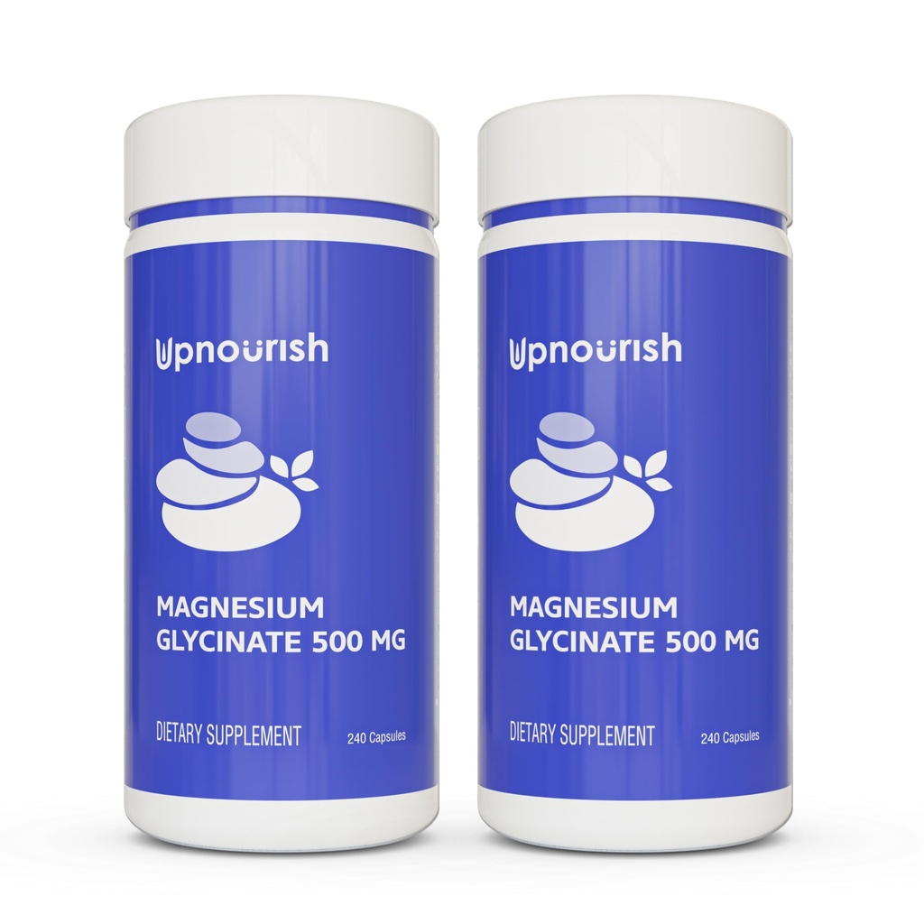 UpNourish Quelated Magnésio Glicinato 500mg Cápsulas - Quelato de Magnésio para Alta Absorção - Puro Suplemento de Magnésio para Calmo, Cães Pernas, Relaxamento muscular 480 Cápsulas