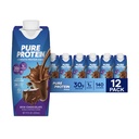 Pure Protein Chocolate Protein Shake, 30g Complete Protein, Pronto para Beber e Keto-Friendly, Vitaminas A, C, D e E mais Zinco para Apoiar a Saúde Imune, 11 oz Garrafas, 12 Pack