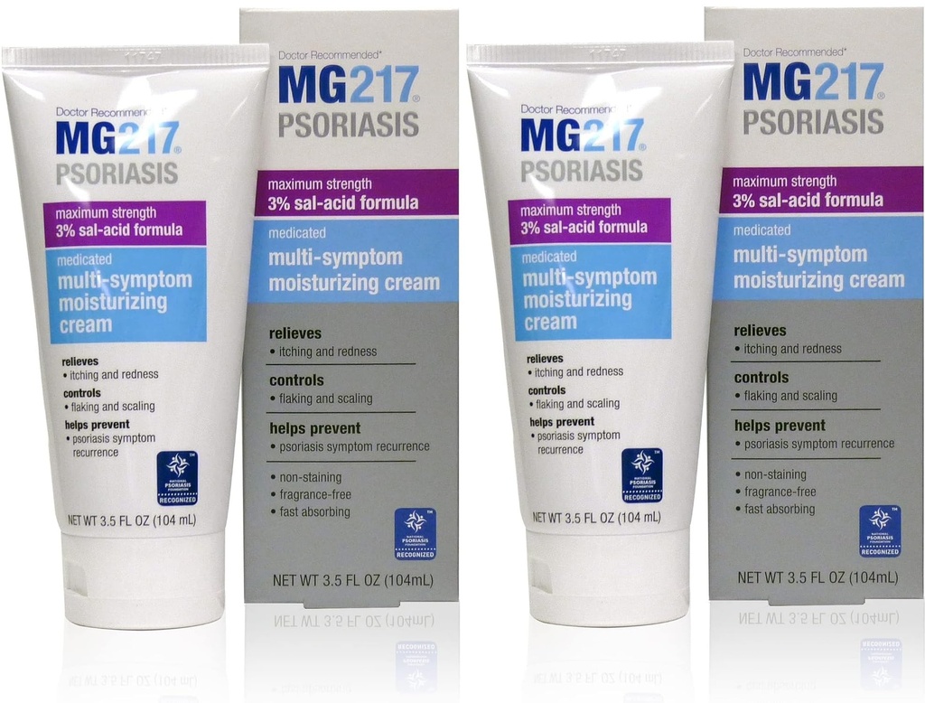 MG217 Creme de Psoríase Hidratante Medicada com Ácido Salicílico a 3%, Multi-Symptom, Fragrance Free, 3,5 Fl Oz, (5604) (Pacote de 2)