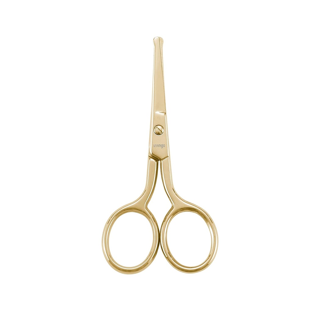 LIVINGO Tesoura de cabelo de nariz profissional, pontas redondas de aço inoxidável multiusos Lâmina reta, sobrancelhas de barba de cabelo facial Ear Trimming Beauty Grooming Tool para homens e mulheres, 3,5” Ouro