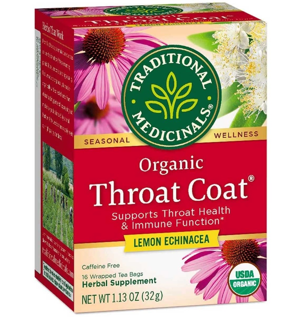 Medicamentos tradicionais Garganta Orgânica Casaco Limão Echinacea Chá de ervas, Suporta a saúde da garganta (16 Count (Pack of 2))