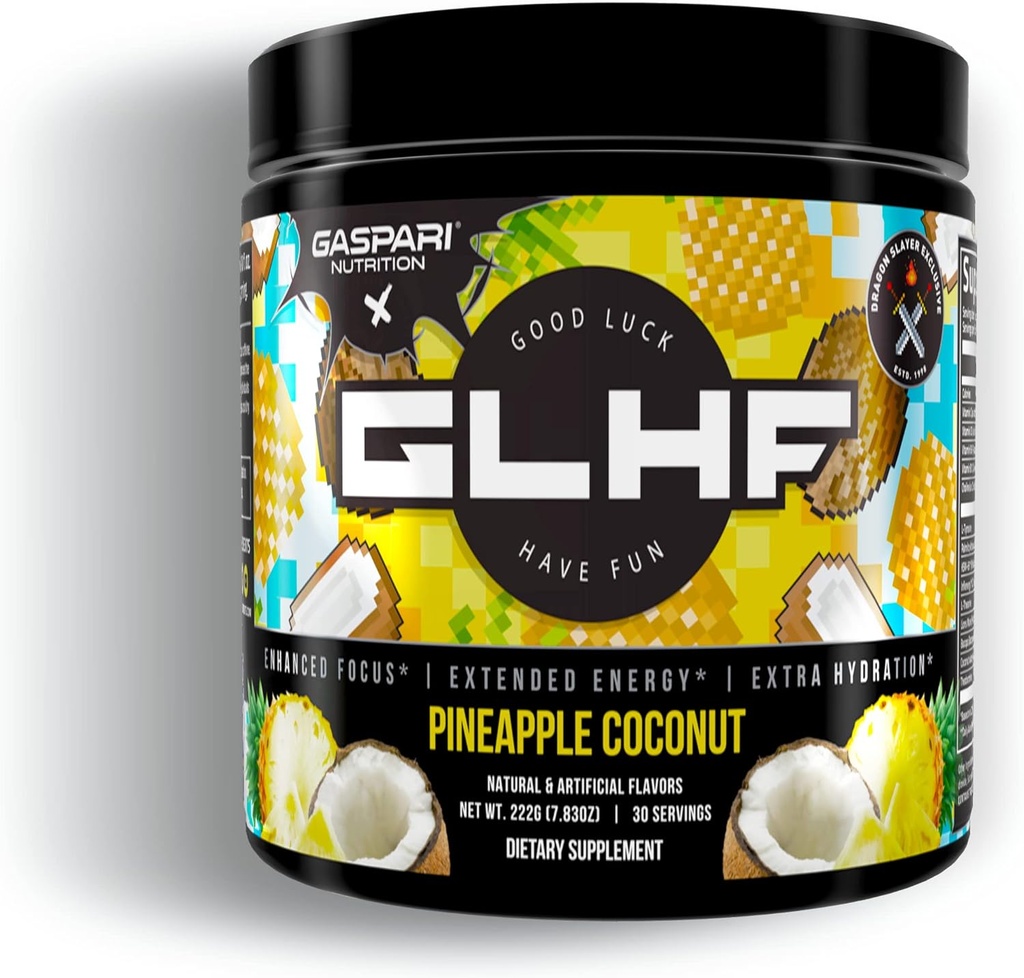 Gaspari Nutrition x GLHF Gaming Energia, Foco Melhorado, Energia Extra, Hidratação Melhorada (30 Servões) (Coco de Pineapple)