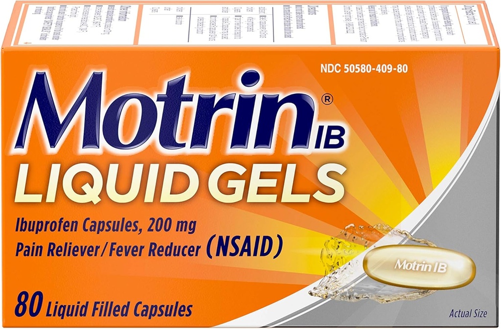 Motrina IB 200mg Ibuprofeno líquido Gel Reliever / Redutor de Febre para dores e dor, 80 ct