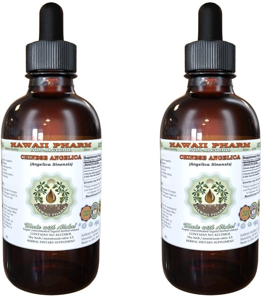 Angelica Chinese Alcohol-Free Liquid Extract, Organic Angelica (Angelica Sinensis) Secado Glicerite raiz Havaí Pharm Natural Herbal Suplemento 2x2 oz