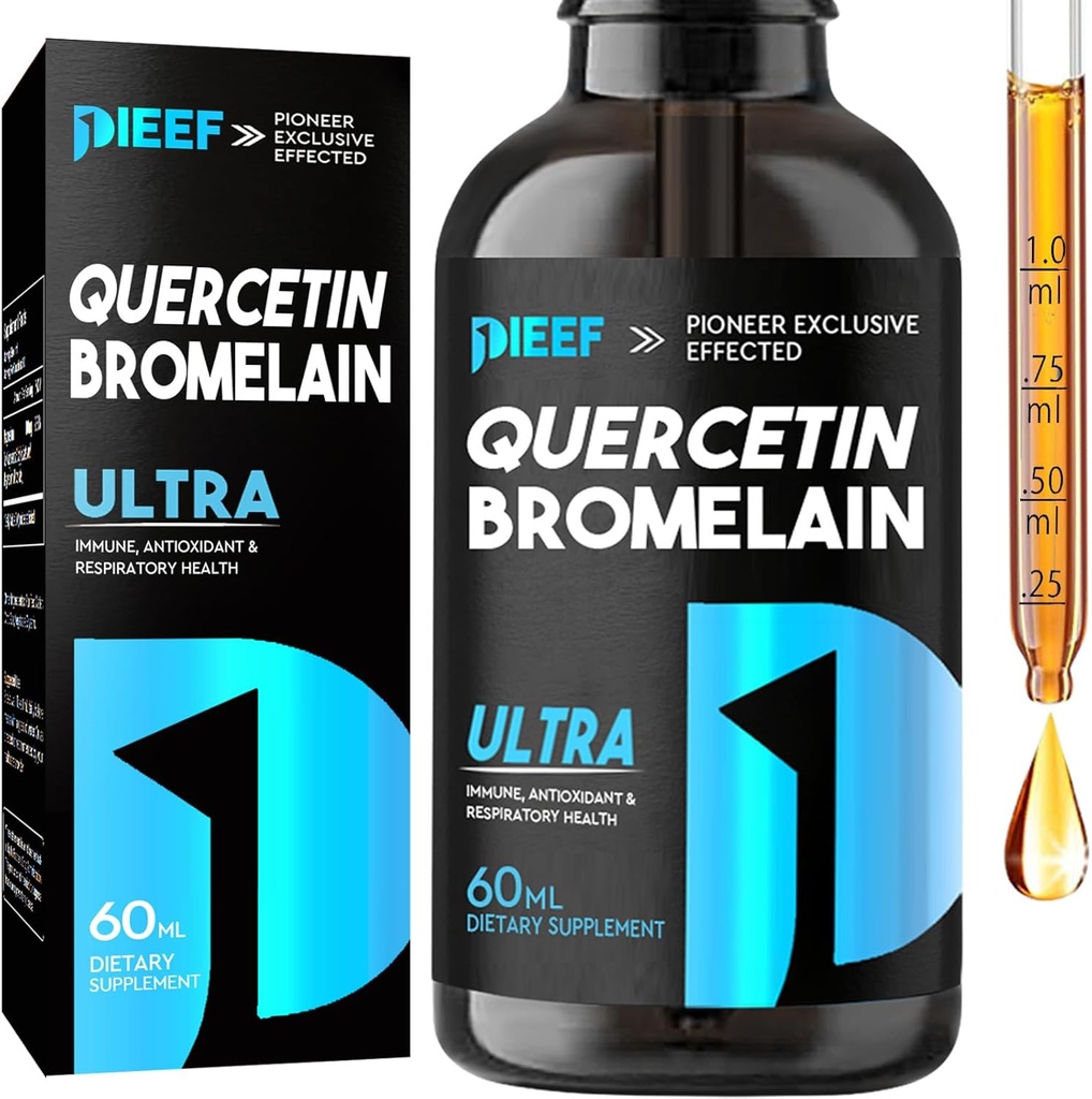 Quercetina com gotas líquidas de bromelaína, Suplementos de Quercetina 1000mg, Suporte Complexo Imune de Saúde Respiratória, Gotas líquidas de Quercetina 7-em-1 com zinco