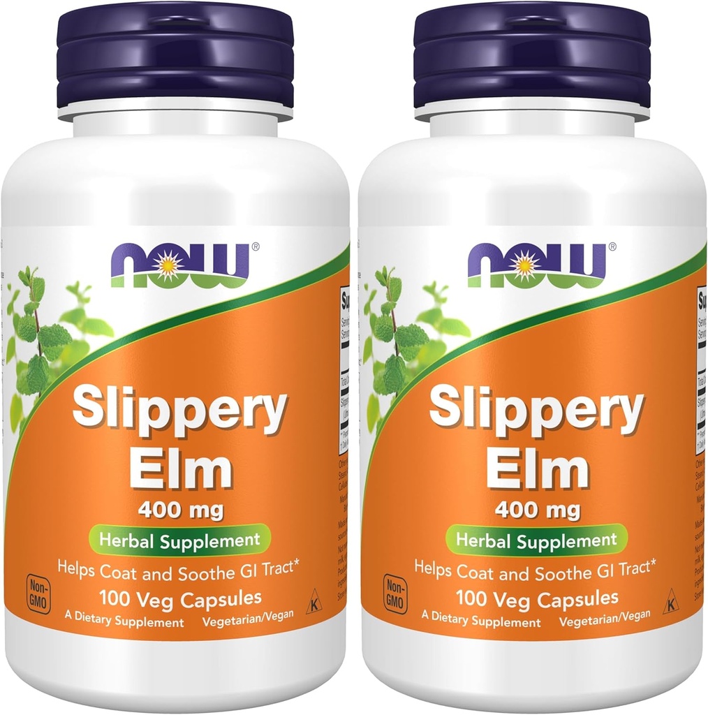 NOW Slippery Elm 400mg 100 Cápsulas (Pacote de 2)