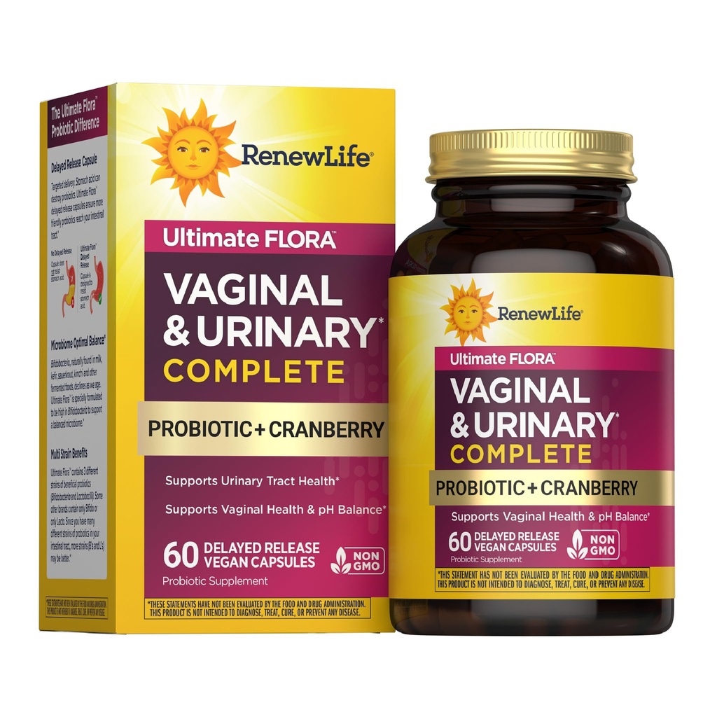 Renovar a vida Bem-Estar das Mulheres Vaginal e Urinário Probiótico e Suplemento de Amora, Suplemento Probiótico para pH Balance para Mulheres, Saúde Digestiva, Leite, Soja e Sem Glúten, 3,5 bilhões UFC 60 Ct