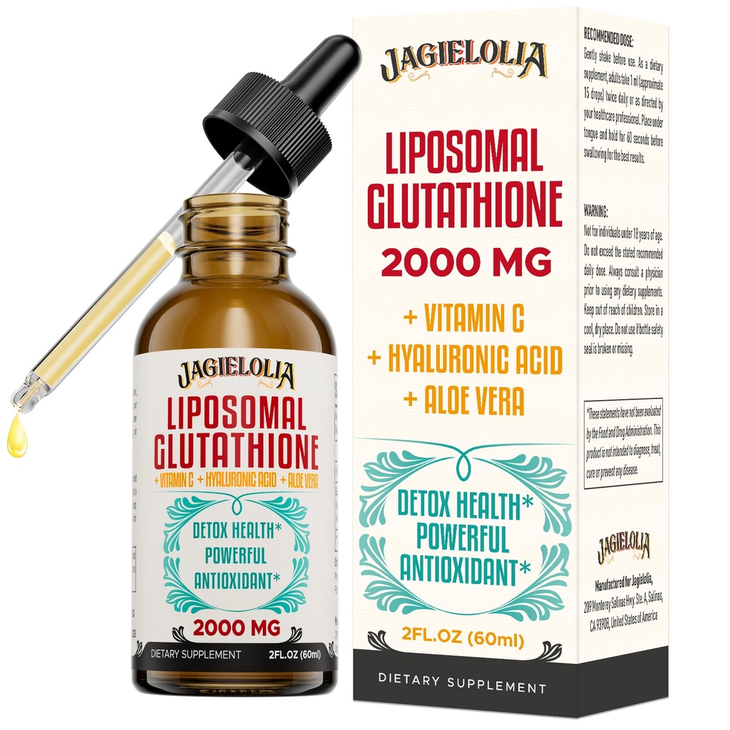 Glutationa Líquido lipossomal 2000MG – Antioxidante Detox Suplemento para Mulheres e Homens, Defesa do Envelhecimento, Função Fígado & Energia, com Ácido Hialurônico + Aloe Vera + Vitamina C, Natural & Vegan, 2 FL.OZ