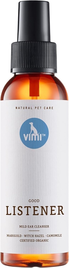 Animaux vimi Ear Cleaner bom ouvinte - Pulverizador de limpador de ouvido para ouvidos sensíveis do cão - Cuidados de ouvido com Camomila, Calendula e Hazel Bruxa - para Thorough e limpeza suave - 3.38 Fl Oz