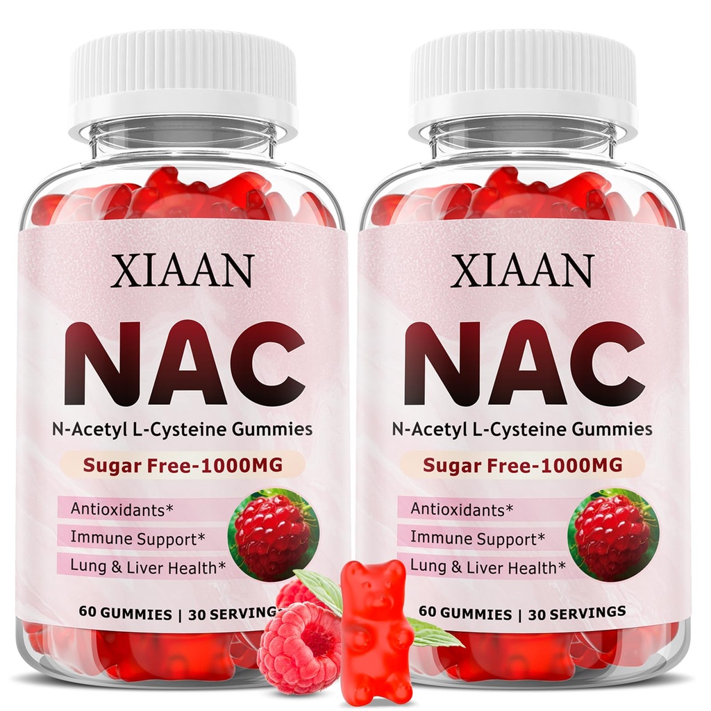NAC Gummies para Crianças e Adultos, N Acetyl Cysteine 1000mg Suplemento NAC para Antioxidantes e Suporte Imune, Pulmão e Saúde do Fígado, Raspberry Flavor 120 Conde