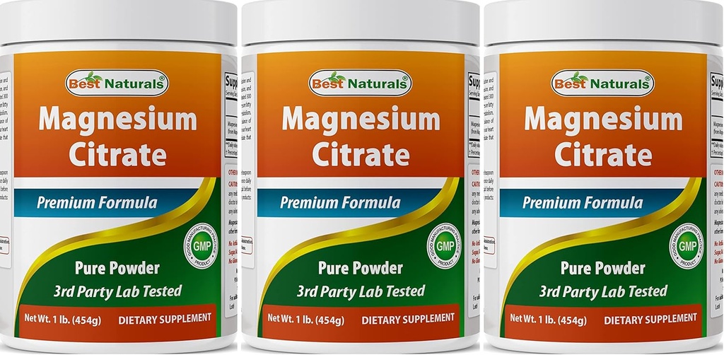 Melhor Natural Citrato de magnésio em pó 1 libra (1 LB (Pacote de 3))