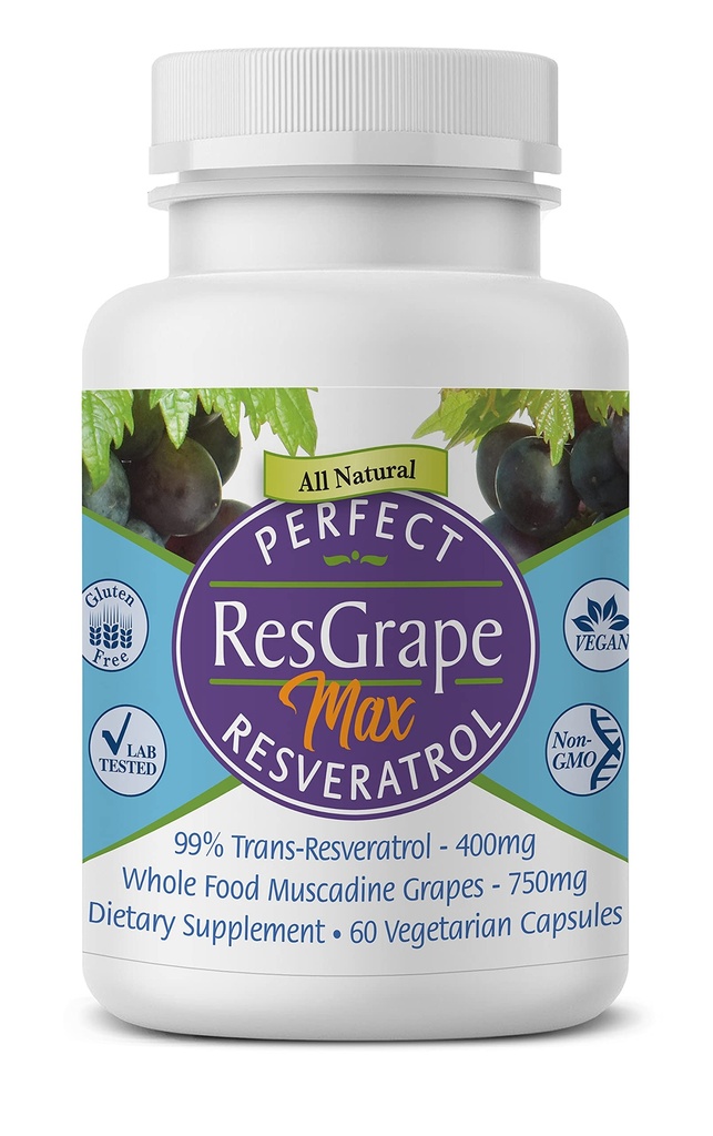 Suplementos perfeitos – ResGrape Resveratrol perfeito MAX – 60 Cápsulas – Trans-Resveratrol e Uvas Orgânicas de Muscadina – Promove o Antienvelhecimento
