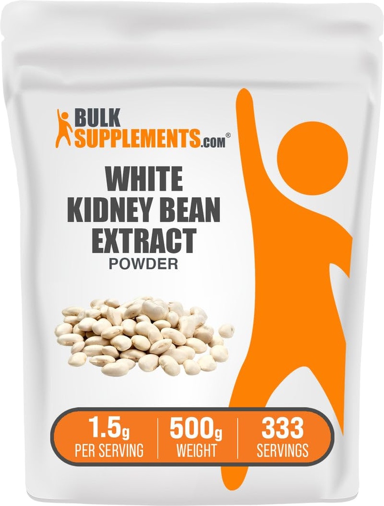 BulkSupplements.com White Kidney Bean Extract Powder - White Kidney Bean Powder - Herbal Supplement - Gluten Free, 1.5g por serviço, 500g (1.1 lbs) (Pacote de 1)