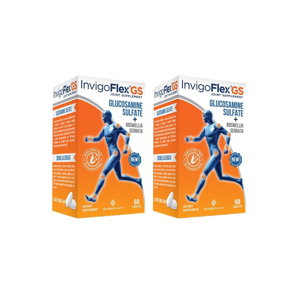 INVIGOFLEX Sulfato de glucosamina (Shellfish Free, Free & Vegetarian Safe) Non GMO, Gluten Free - com Boswellia Serrata - Suplemento Conjunto Premium GS - 2 Pack