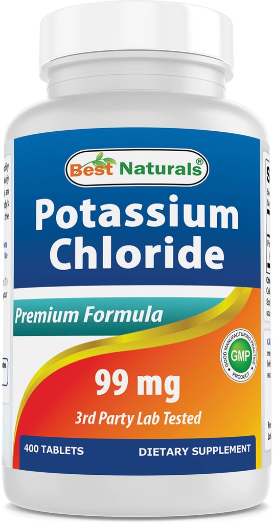 Melhores naturais Cloreto de potássio Suplemento 99mg 400 Comprimidos - 3o Partido Lab testado