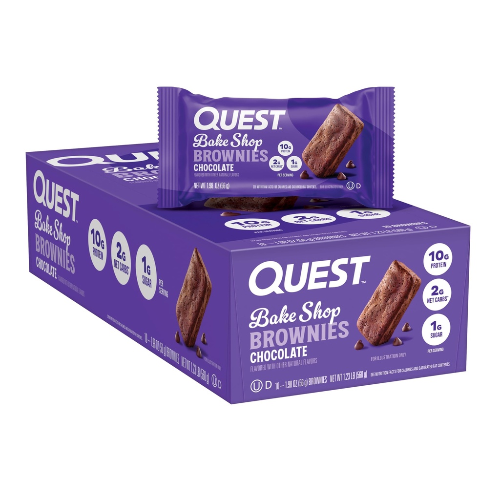 Quest Nutrition Bake Shop, Chocolate Brownies, 10g de proteína, 2g de carboidratos líquidos, 1g de açúcar, Lanche de proteína, 10 contagem