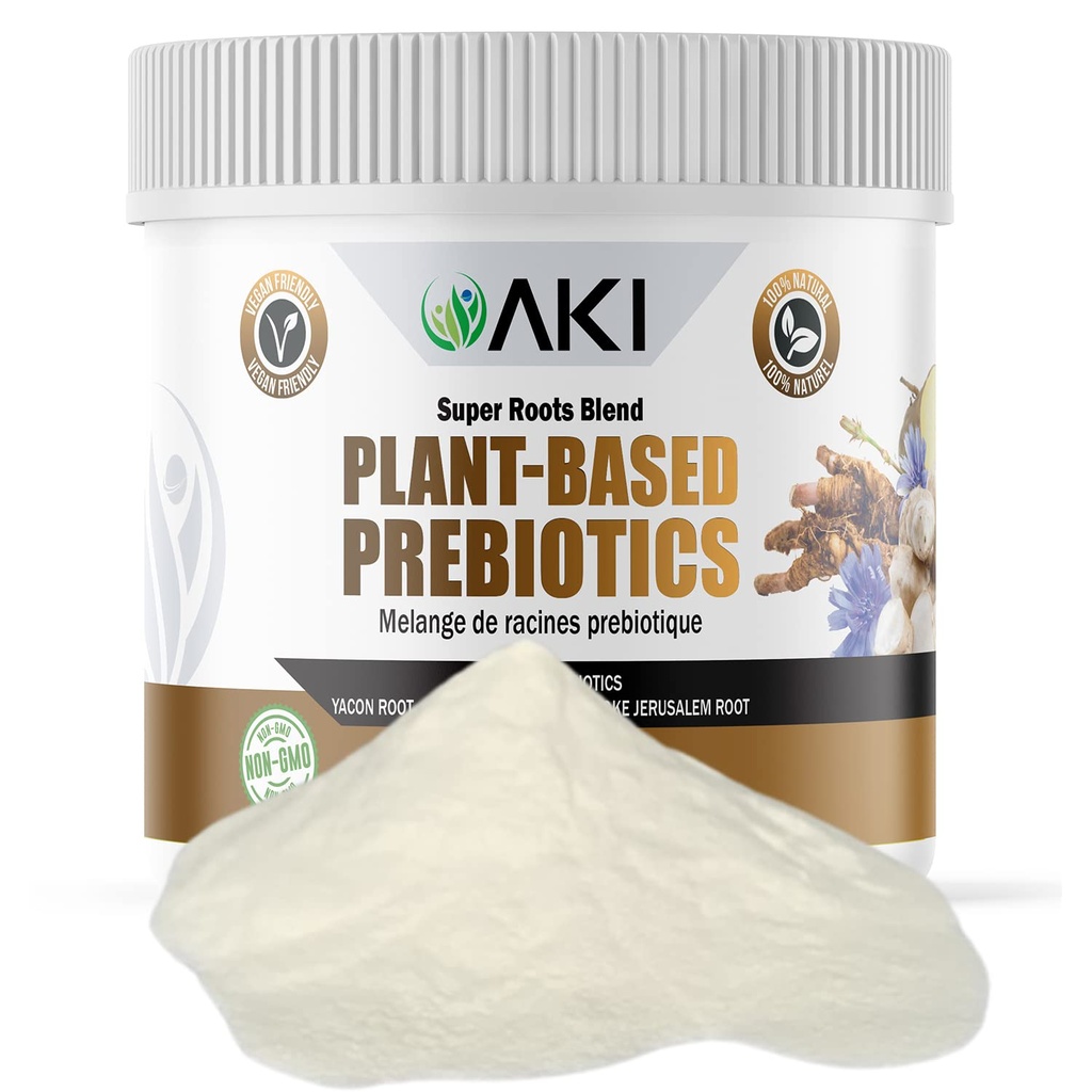 Mistura Prebiótica Baseada em Plantas AKI (6oz/170g) - Fonte Ideal de FOS & Inulin - Flora Intestinal Nurish & Imunidade - Ideal para Shakes Protein, Suco, Smoothies - Keto Friendly, Vegan, Gluten & GMO Free