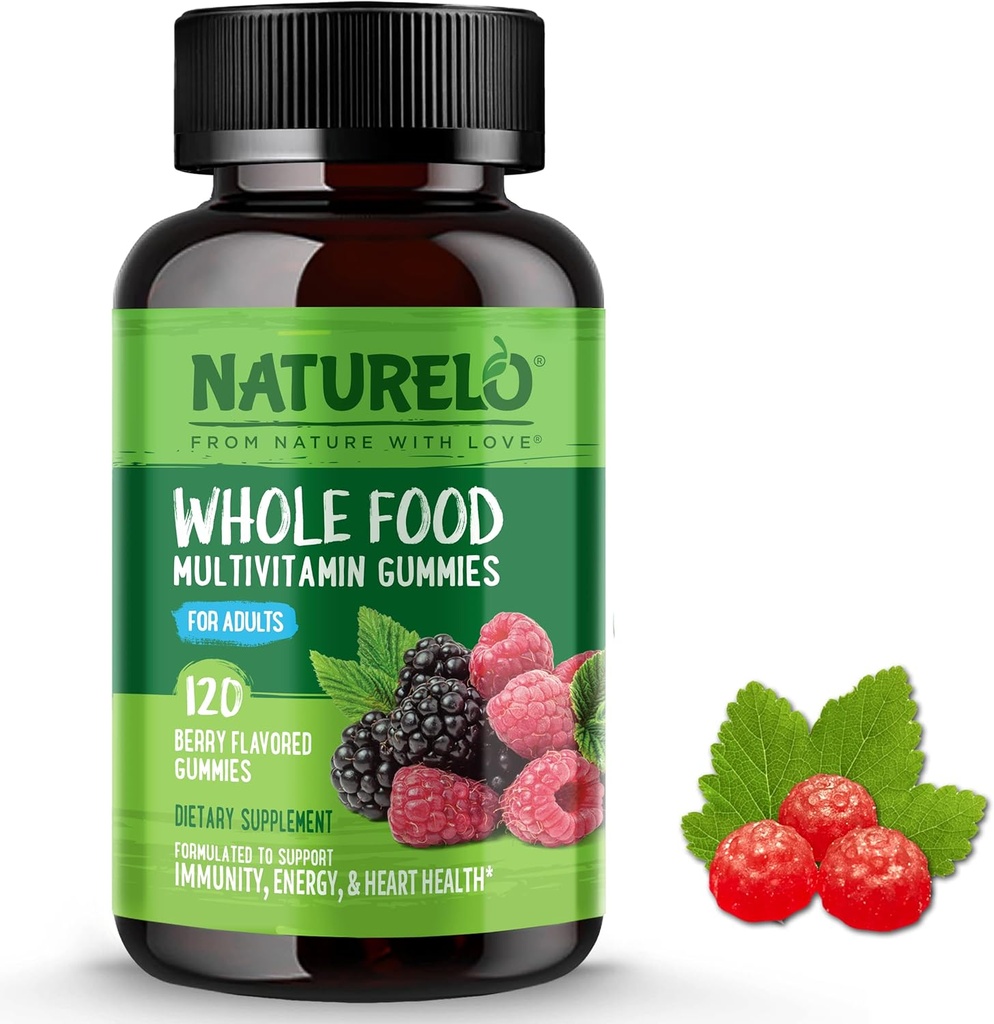 NATURello alimentos inteiros chicletes de vitamina para adultos - mastigado Gummy Multivitamin para homens e mulheres - 120 Vegan chicletes