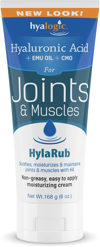 HylaRub HA Joint & Muscle Cream – Ácido hialurônico Muscle Rub w/Emu Oil & CMO – Não gorduroso, acalma, hidrata e mantém ombros, joelhos, costas, HIPS & mais 6 oz. por Hyalogic
