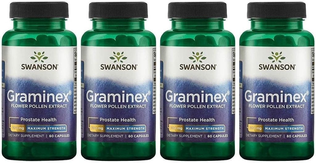 Swanson Força máxima Graminex Extrato de Pólen Flor - Suporta Saúde Próstata, Função de Trato Urinário, e Saúde do Rim - Suplemento de Saúde Mens - (60 Cápsulas, 500mg cada) (4 Pacote)
