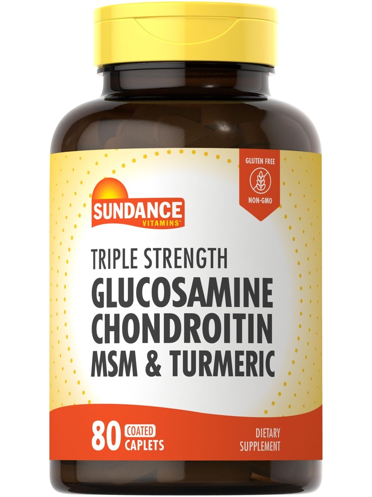 Sundance Glucosamine Chondroitin com HSH e Cúrcuma 80 Caplets Fórmula de Tripla Força Não-GMO e Suplemento sem glúten