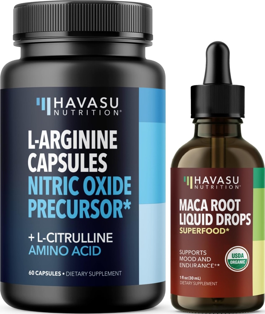 NUTRIÇÃO HAVASU Orgânica Maca Root Liquid Drops (60 Servings) & L Arginina L Suplemento Citrulina (30 Servings)