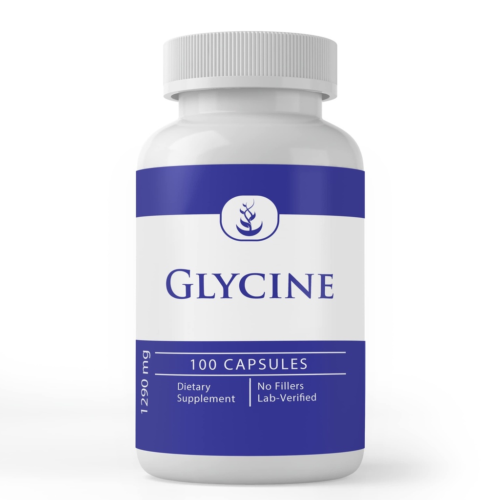 Ingredientes originais puros Glycine, (100 cápsulas) Puro, sem aditivos ou enchimentos, laboratório verificado
