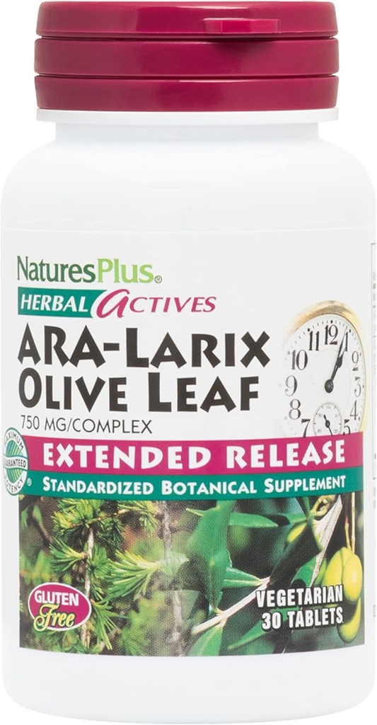 NaturesPlus Herbal Actives ARA Larix Olive Leaf - 30 Comprimidos - Suplemento de Suporte Imune, Complexo Botânico de Lançamento Estendido - Vegetariano, Glúten Livre - 30 Servimentos