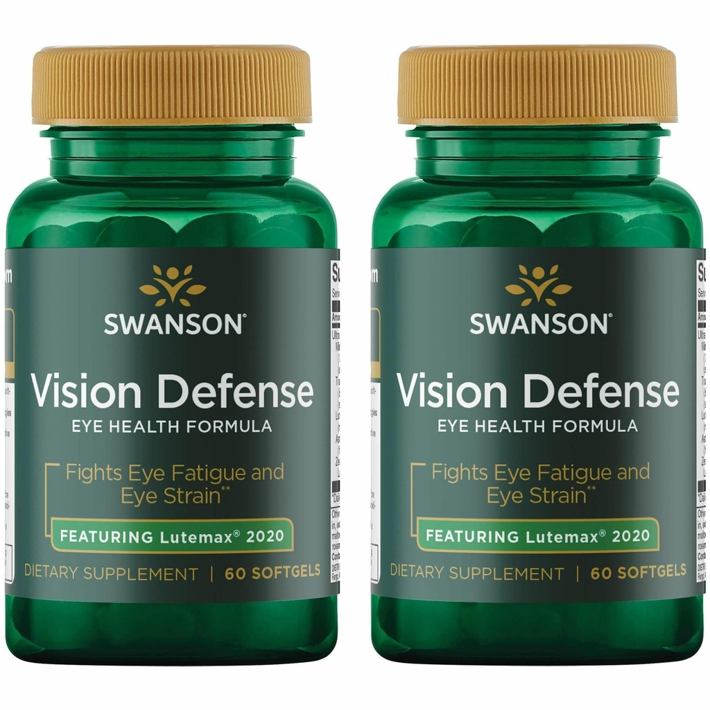 Swanson Vision Defense Antioxidant Vision Health Supplement Lutein Zeaxantina Astaxantina Brócolis Extract Bilberry Extract 60 Softgels Sgels (2 Pack)