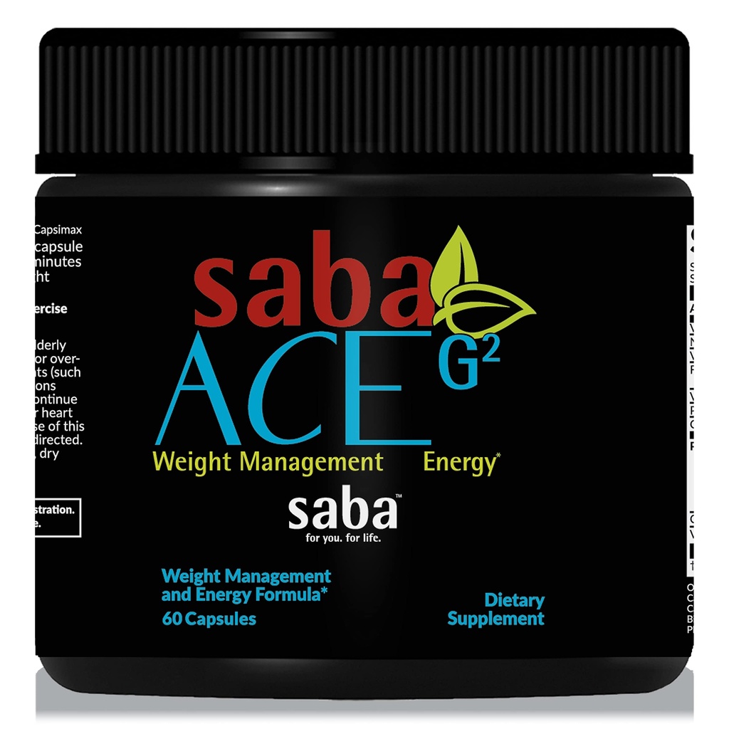 Saba ACE G2- Queima de energia termogênica, Pré-treino, Metabolismo, Foco, Concentração, com Capsimax, CarnoSyn, BioPerine, Extrato de Folha de Chá Verde, para Homens e Mulheres -60 Cápsulas