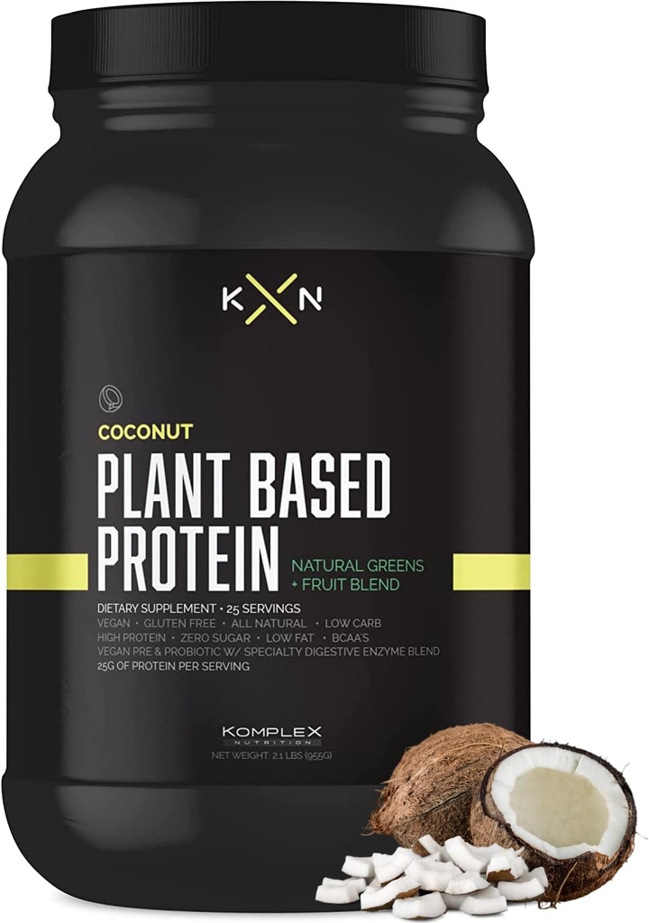 KompleX Nutrition Planta Based Protein Powder (25 Servings) - Coconut Flavored Natural, Vegan, Açúcar Zero, Baixa Gordura, Suplemento dietético não OGM Feito de 29 Verdes naturais e frutas
