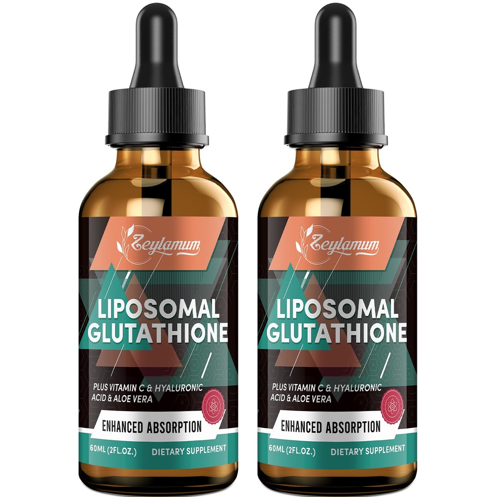 2000MG Gotas Lipossômicas de Glutationa, Absorção Ultra Alta, Destoxificação Natural, Sistema Imune & Suprot Pele*, L-Glutationa, Vitamina C & Ácido Hialurônico, Cápsulas Alternativas, 4,05 OZ