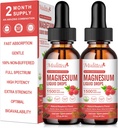 (2 Pack) Gotas Líquidas de Glicenato de Magnésio w/ 1500mg Glicinato de Magnésio, Taurato, Malato, Citrato, Cálcio Plus Potássio para Nervo, Osso, Saúde do Coração e Energia Zzz - Alta Absorção-Flavor de Framboesa