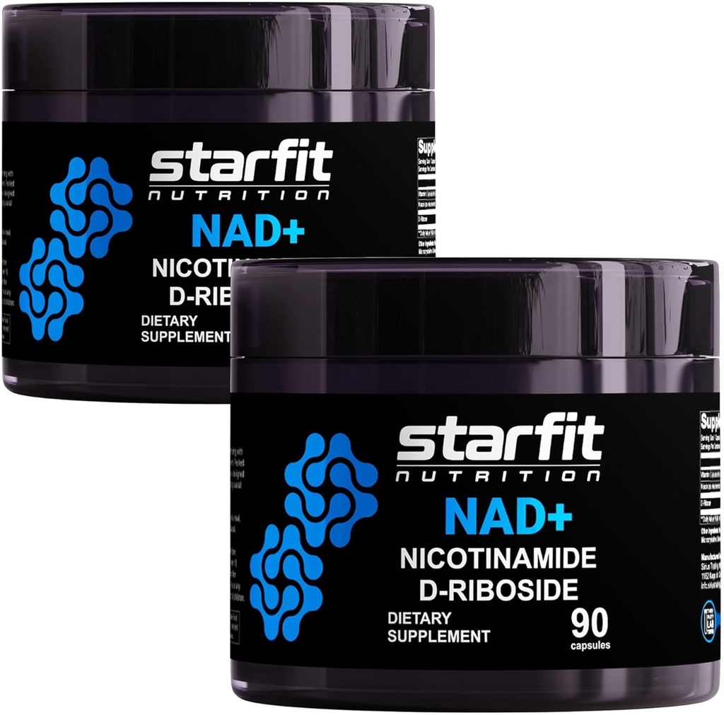 STARFIT - Nicotinamida D-Riboside (2 Pack), Booster NAD+, Suplemento Energia e Foco, Suporte Celular Antienvelhecimento, Total 180 Cápsulas