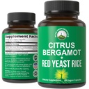 Citrus Bergamot + Red Yeast Rice. 2-em-1 Suplemento. Alta força 10:1 Bergamot Extract. Sem glúten, Açúcar Zero, Cápsulas Vegan