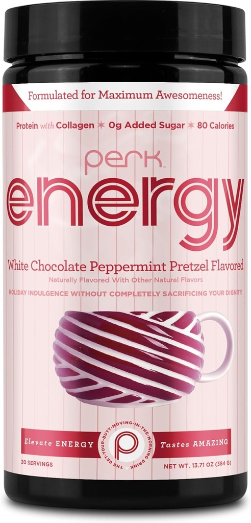 Perk Energia Original Branco Chocolate Pimenta Pretzel Drink Mix (20 Servões) - Gluten Free, Soy Free, Amendoim Grátis