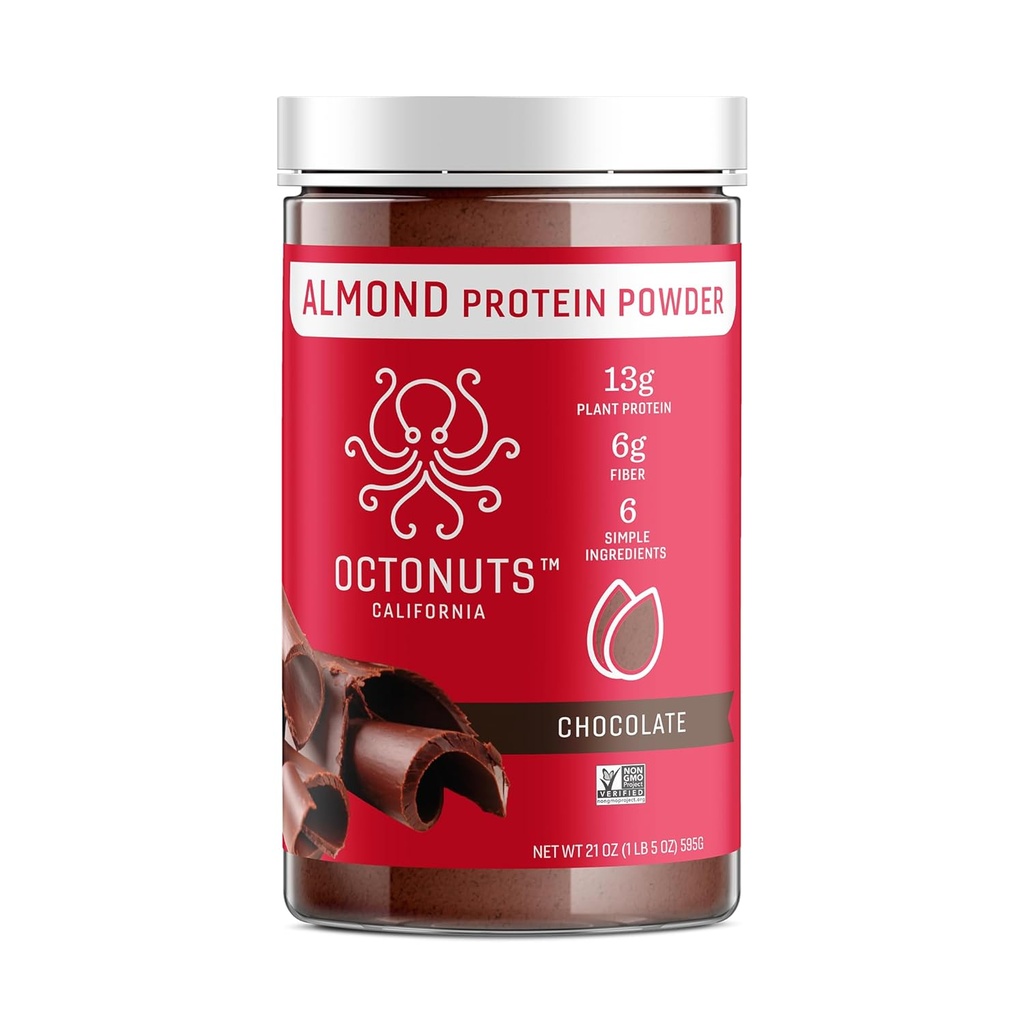 OCTONUTS Chocolate Almond Protein Powder 21oz – Planta baseado Vegan Protein – Clean Low Blend Carb com 13g Protein, 6g Fibra – Keto, Paleo, Gluten Free, Non-Dairy – Ideal para batidos, smoothies