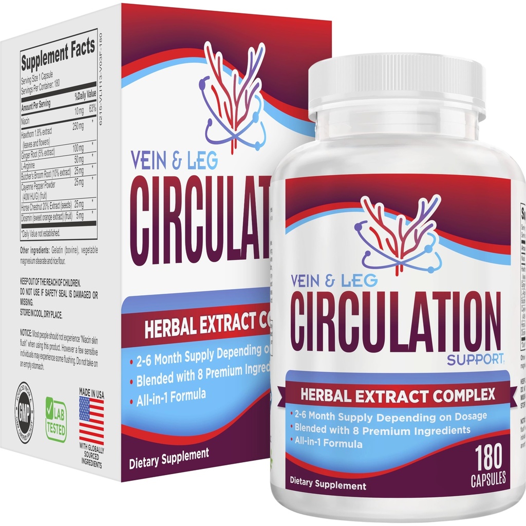 2-Mês: Vein & Leg Circulation Supplement (All-in-1) Apoio à saúde com 8 Ingredientes Activos Fórmula de reforço de circulação de sangue