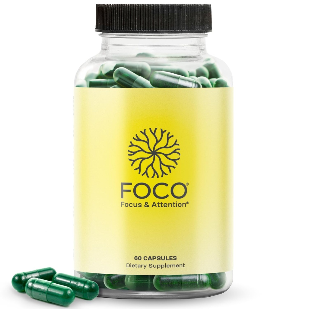 Pensar cápsulas FOCO (13+) Suplemento de foco natural para adolescentes e adultos - Nootrópico do cérebro para concentração, memória, clareza mental, Vitaminas de realce cognitivo - Suplementos de atenção - 60 Cápsulas