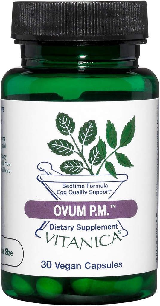 Vitanica Ovum P.M. - Apoio à qualidade do ovo com Vitamina D3, Ácido Alfa Lipóico e Melatonina - Funciona melhor com Ovum A.M. - Suplemento dietético de ervas para a saúde da mulher - Pro Logotipo - 30 Caps Vegan